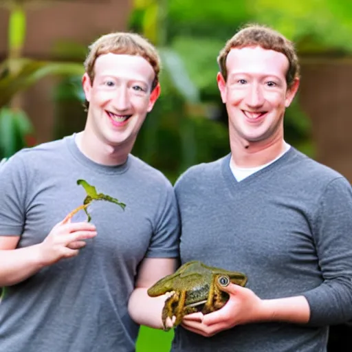 Image similar to mark zuckerberg holding a live frog in his hand