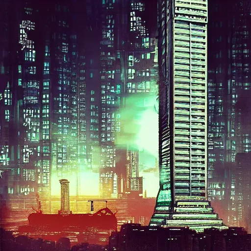 Image similar to “establishing shot of an isolated tower in Neo-Tokyo. 10 times bigger than any other building nearby. 2077 Akira. 8k”