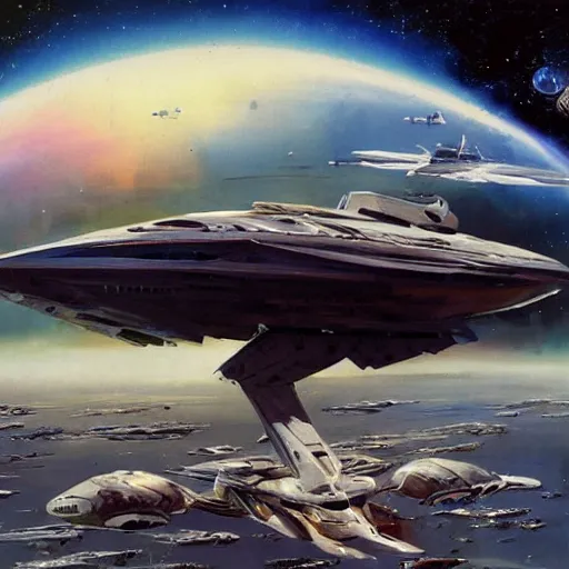 Image similar to concept art of an starship by john berkey