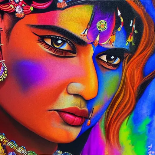 Image similar to sharad prakash painting, 4 k, ultra realistic, colorful, vivid