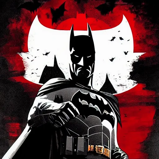 Prompt: Batman in the style of the Red Dead Redemption 2 cover art