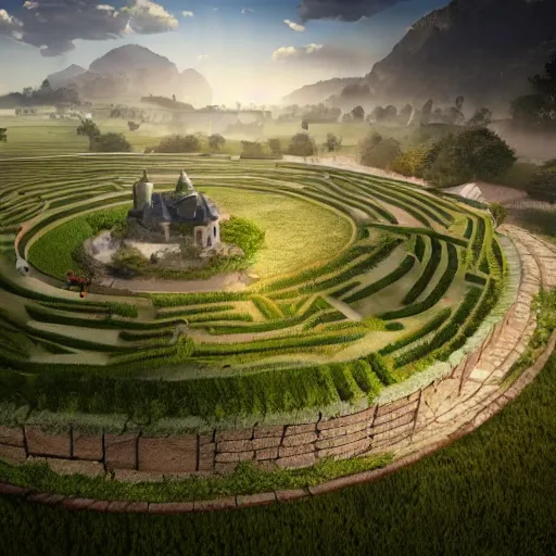 Image similar to a ring shaped wall protecting a peaceful farming based city, cinematic, raytracing, detailed, fantasy artwork, photorealistic, professional, award winning, well lit, movie worthy, beautiful