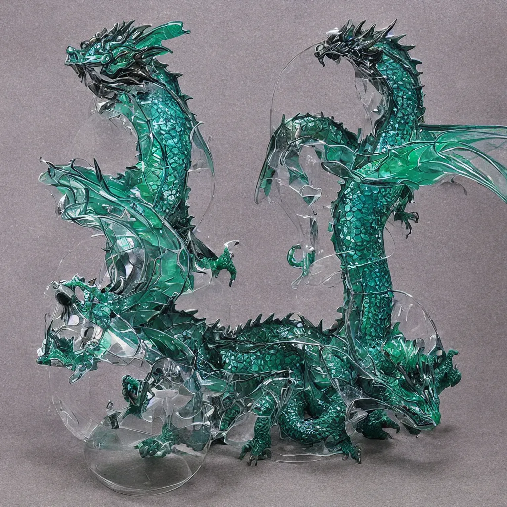 Prompt: a dragon made out of clear glass