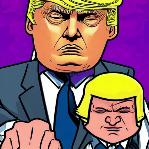 Image similar to donald trump's head as modok, the mental organism designed only for killing, little man in hovering throne, full body, psychic alien with huge head, marvel supervillain character