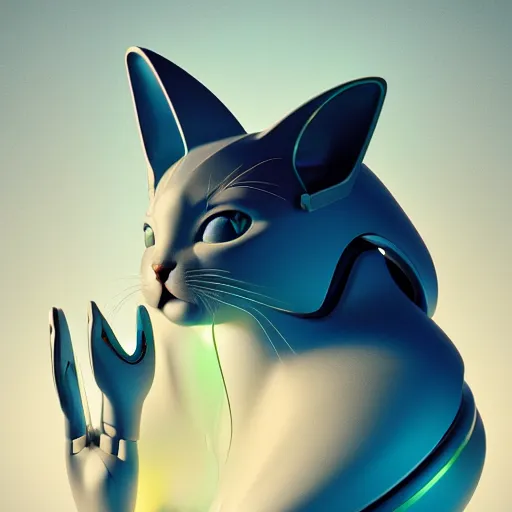 Image similar to product photo of a futuristic stylized pet robot, kitten puppy bunny mix, kindchenschema, large ears, large tail, by artgerm and greg rutkowski and marc newson, alphonse mucha, zaha hadid, side view, volumetric light, detailed, octane render, midsommar - t