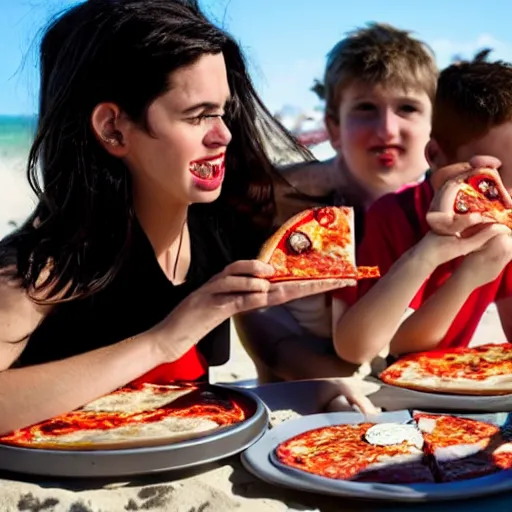 Image similar to Vampires enjoying a sunny day at the beach eating pizza, family beach photos, gettyimages, 500px