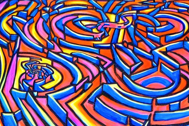 Image similar to colorful labyrinth maze of obsidian, award winning art, epic dreamlike fantasy landscape, art print, mc escher, ultra realistic,