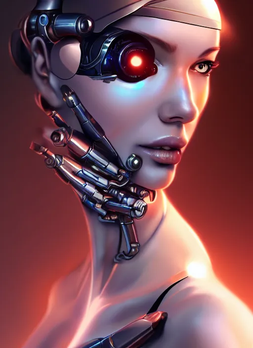 Image similar to portrait of a cyborg woman by Artgerm, biomechanical, hyper detailled, trending on artstation