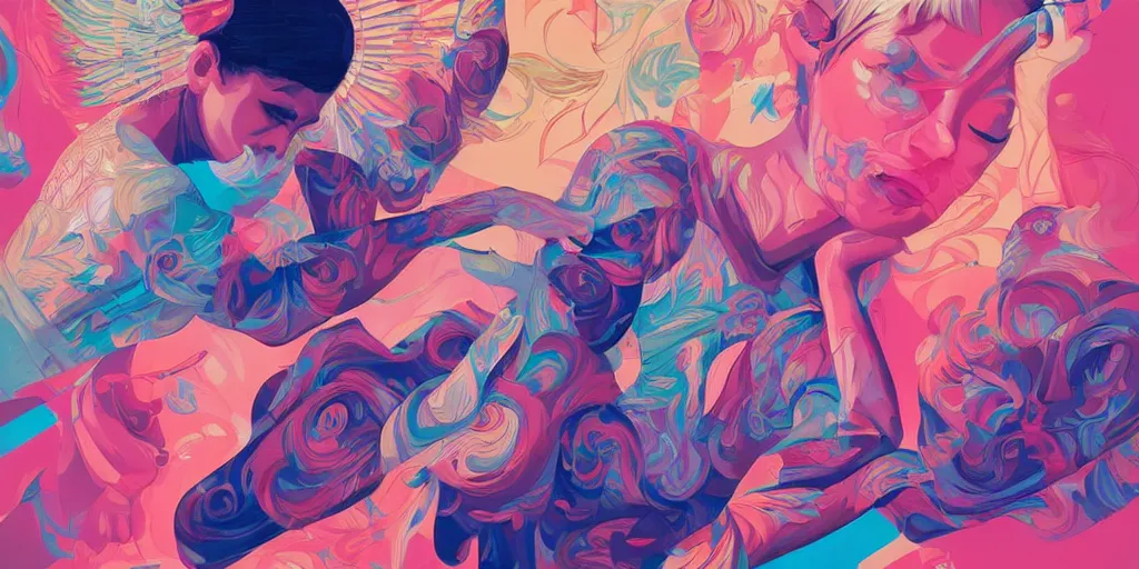 Image similar to marujuana pleasure, chill, happy, calm art, Tristan Eaton, victo ngai, artgerm, RHADS, ross draws