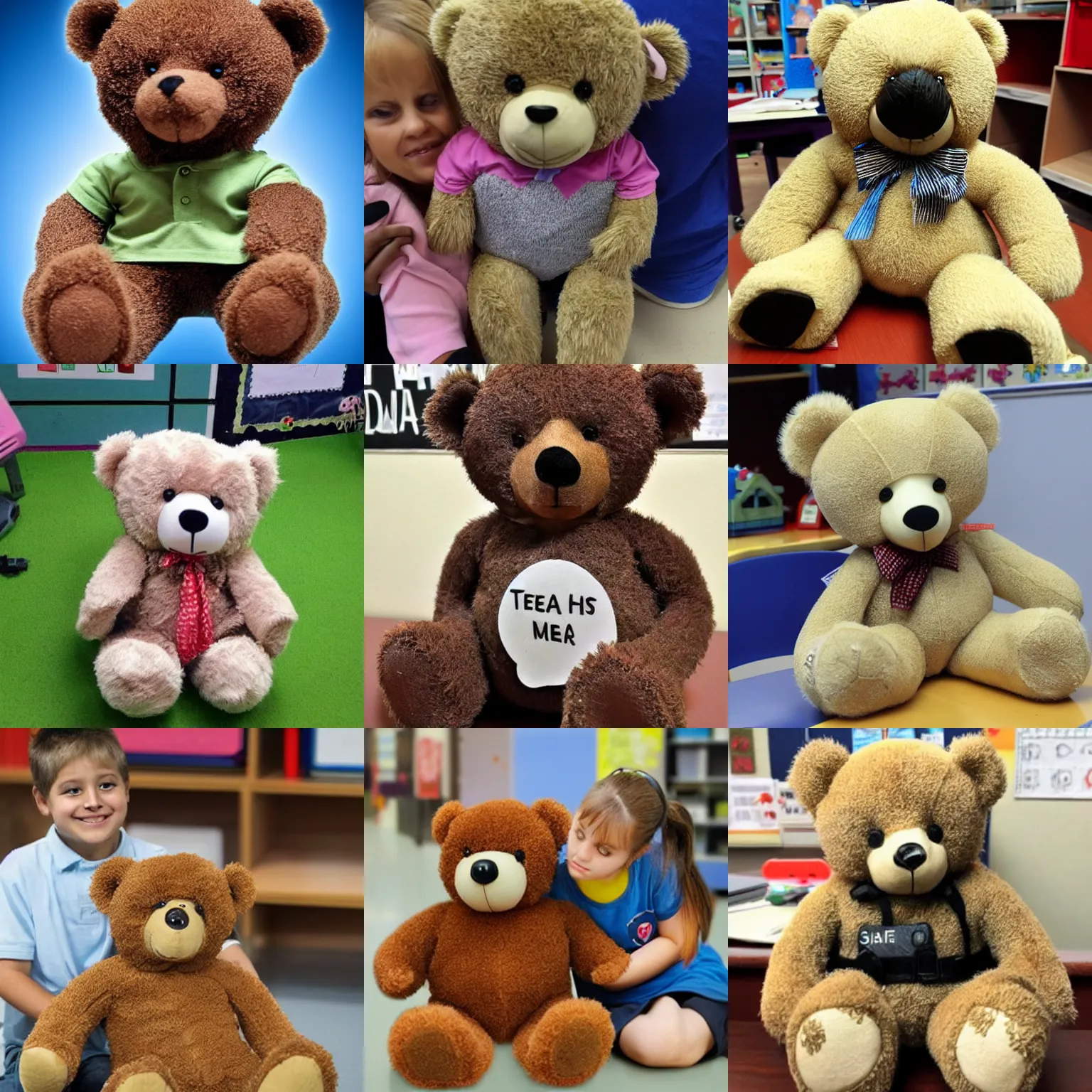 Prompt: a teddy bear that teachers safety