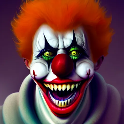 Image similar to a scary clown laughing, directed gaze, full - body and head view, highly detailed, zeronis style, artstation, soft light, sharp focus, illustration, character design, concept art