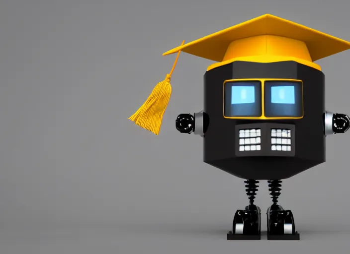 Prompt: professional illustration of the robot in graduation hat, sharp, hyperrealism rendered in blender and octave render 4K