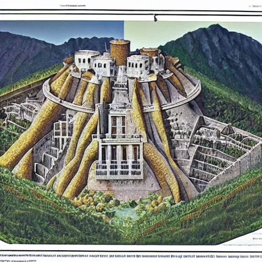 Image similar to diagram illustration of osama bin ladens mountain fortress, cutaway, underground, from time magazine 2 0 0 2