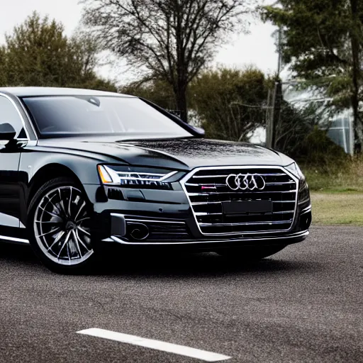 Image similar to black 2 0 2 0 audi a 8, extremely detailed, photo realistic, 8 k, car photography