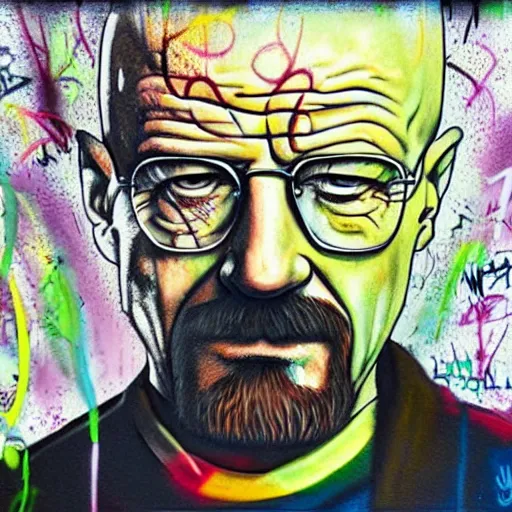 Image similar to a graffiti style piture of walter white.