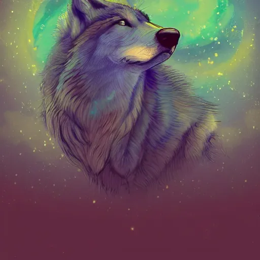 Image similar to A blue translucent wolf meditating in outer space, stars, artstation, digital art, spiritual, award winning, colourful