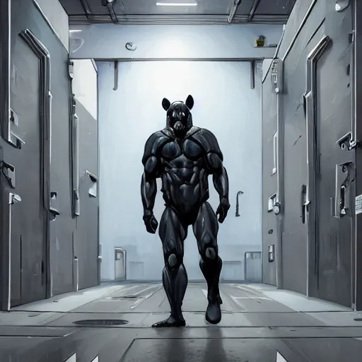 Image similar to a enormously muscled black - coated anthro horse supersoldier wearing tactical kevlar fabric in a research facility, humongous muscles, highly detailed, furry, furaffinity, digital painting, artstation, sharp focus, smooth, concept art, illustration, art by artgerm, greg rutkowski, makoto shinkai