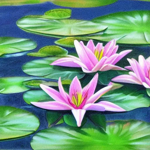 Image similar to perfect frog pattern realistic lily pads in a lake intricate, hyper detailed, realistic, oil painting