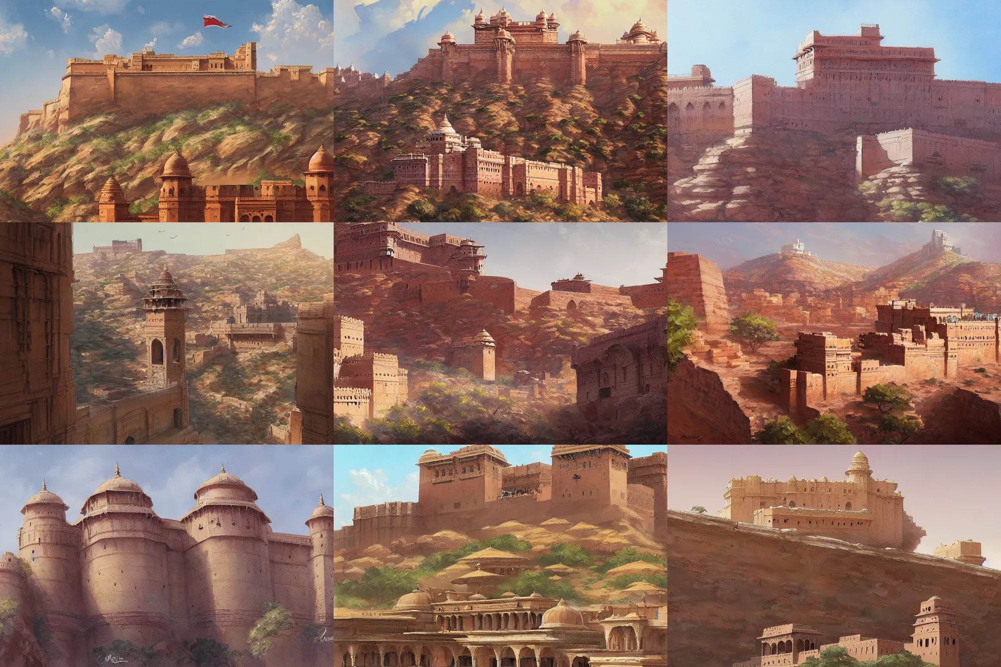 Image similar to painting of Mehrangarh Fort, art by artgerm and greg rutkowski and magali villeneuve