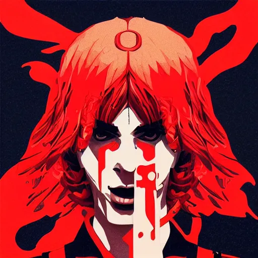 Image similar to Album Art for Playboi Carti \'Whole Lotta Red\', Fanged Vampire, Red Birthmark, Castlevania, Vector art, Geometric 3d shapes, Gang, Paper Marbling, red smoke, by Sachin Teng, Trending on artstation