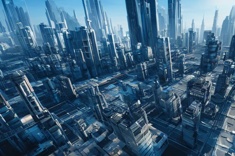 Image similar to rooftop view of a futuristic city highly detailed, photorealistic portrait, bright studio setting, studio lighting, crisp quality and light reflections, unreal engine 5 quality render