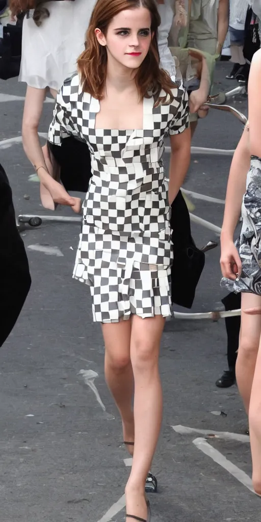 Prompt: emma watson wearing a chess dress