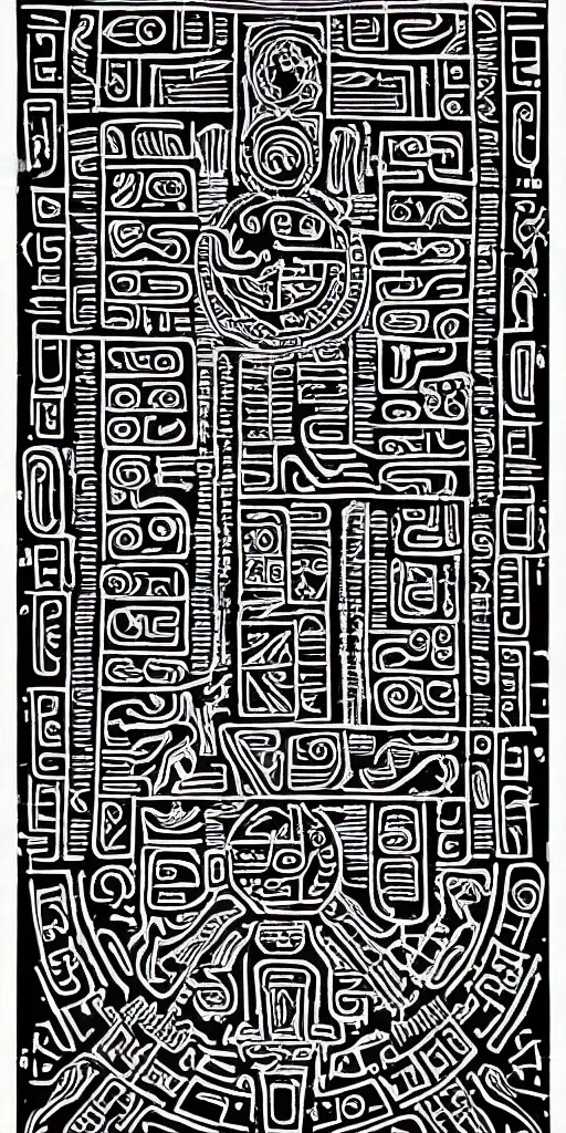 Image similar to mayan hieroglyph blueprints to a spaceship