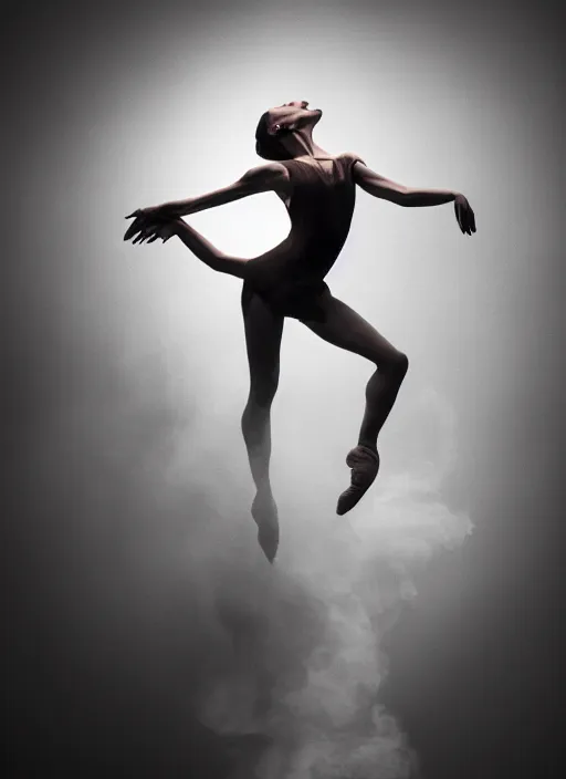 Image similar to a Photorealistic dramatic hyperrealistic render of a glamorous beautiful Female smoke dancer by Ken Brower and Deborah Ory of NYC Dance project,Lois Greenfield,Flowing cloth and smoke,Beautiful dynamic dramatic dark moody lighting,volumetric,shadows,cinematic atmosphere,Octane render,8K