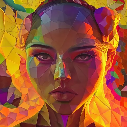 Prompt: fluid polygonal masses of psychedelic oil paints building chaotic structure of hyper beautiful girl in other dimension, wayne barlow, bao pham, donato giancola, larry elmore, masterpiece, trending on artstation, featured on pixiv, cinematic composition, beautiful lighting, sharp, details, hyper - detailed, hdr, 4 k, 8 k