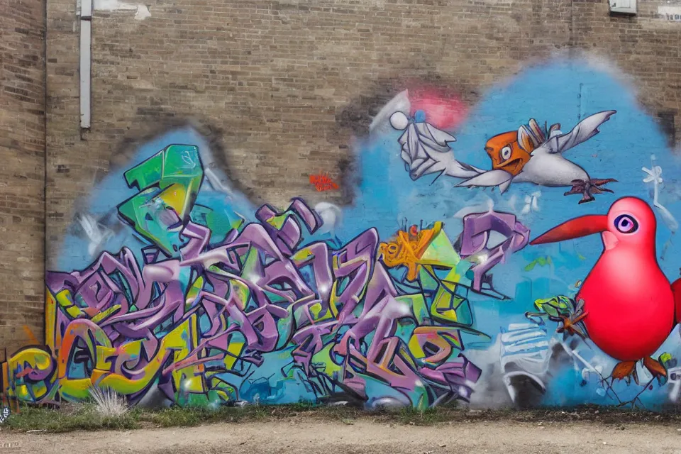 Prompt: graffiti by birdo, alex maksiov and john pugh, anamorphic, depth