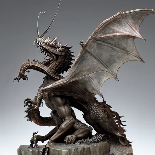 Prompt: a sculpture of a hero defeating a dragon.