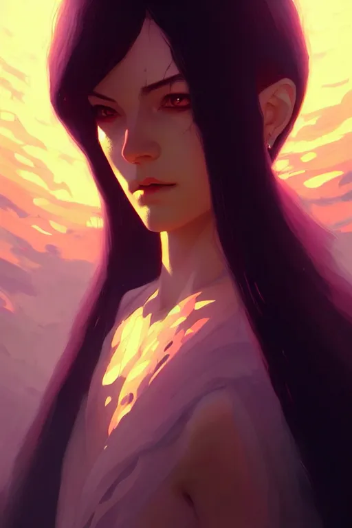 Image similar to extremely beautiful panting of goddess of the realm of the dead, extremely high detailed face, artstation, by ilya kuvshinov, greg rutkowski and makoto shinkai, trending on artstation