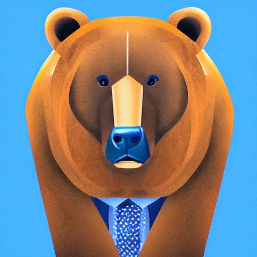Prompt: “ bear in a suit portrait. illustration. art by ryan berkley. blue background. ”