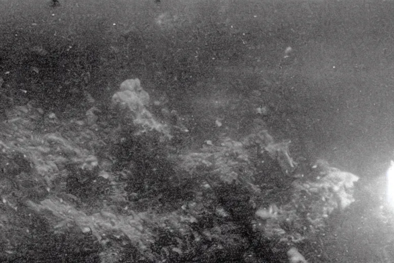 Image similar to footage from the mariana trench recovered on a submarine, unsettling atmosphere, eerie, bizarre, horror