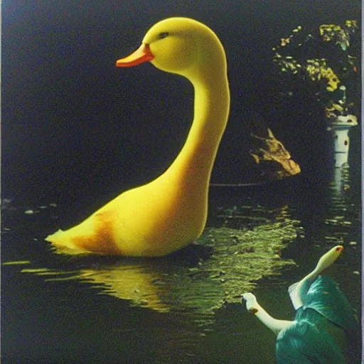 Prompt: oh my god, the duck, don't look at him, surrealism, dreamcore