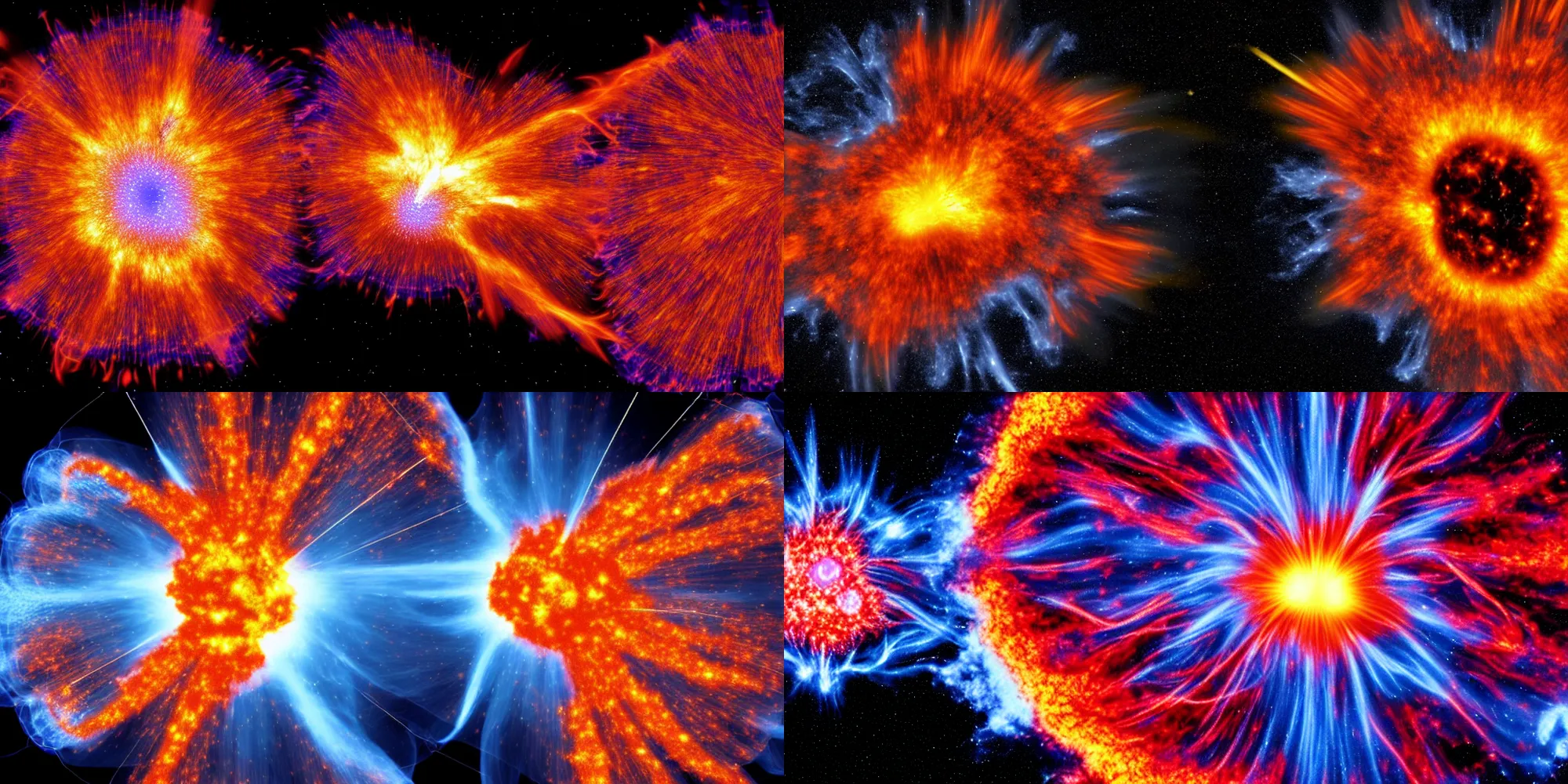 Prompt: supercomputer generated image of the explosion of a supernova, highly detailed