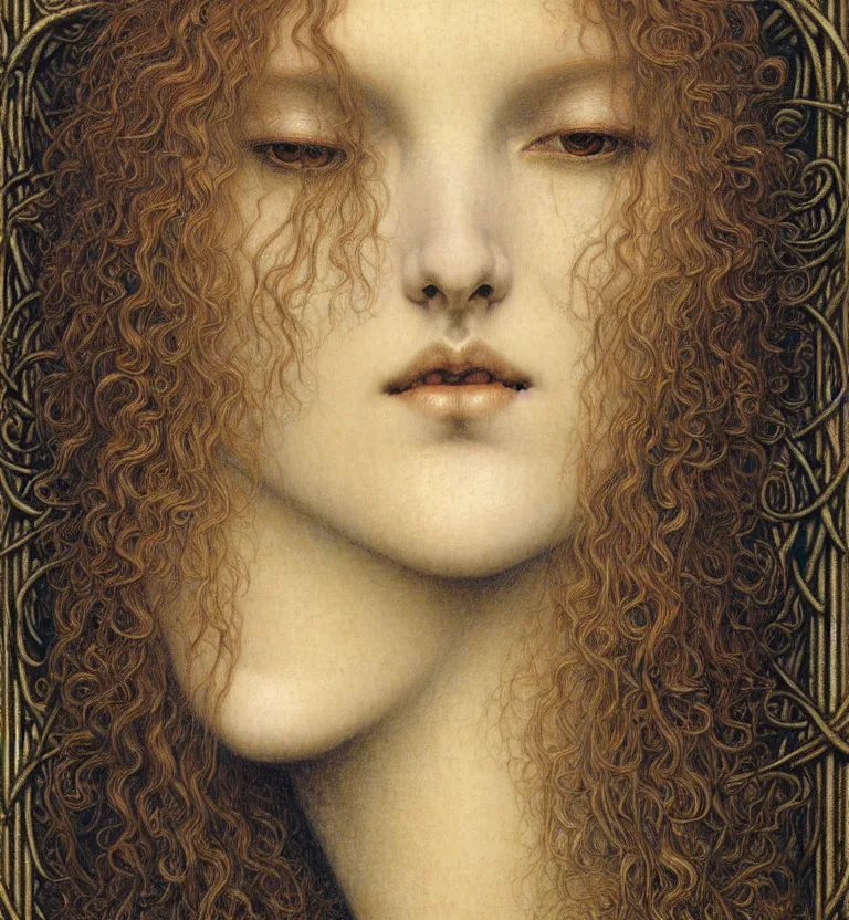 Image similar to detailed realistic beautiful young medieval queen face portrait by jean delville, gustave dore and marco mazzoni, art nouveau, symbolist, visionary, gothic, pre - raphaelite. horizontal symmetry