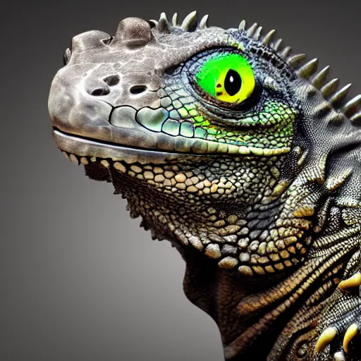 Prompt: a profile picture of an iguana with steampunk googles, by ROSS tran, 4k