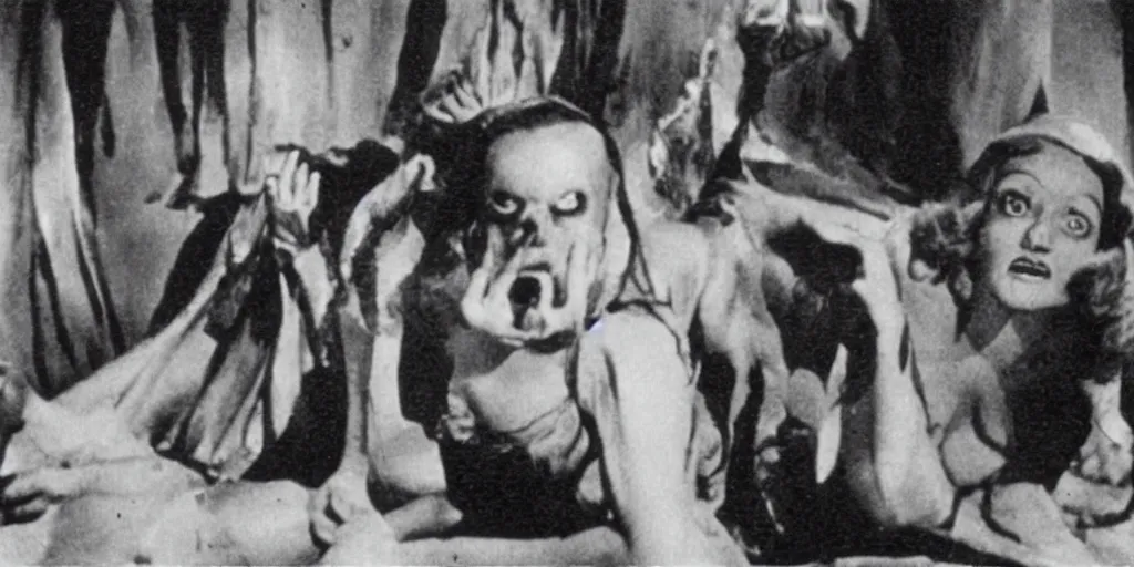 Prompt: a film still of a lost horror movie from the 1930s