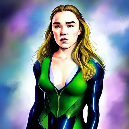 Image similar to Florence Pugh as Susan Storm from Fanatastic Four, digital art, Portrait