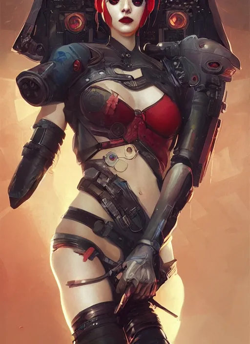 Image similar to a beautiful illustration of cyberpunk harley quinn with pointy ears, intricate, sharp focus, illustration, highly detailed, digital painting, concept art, matte, art by wlop and artgerm and greg rutkowski and alphonse mucha, masterpiece