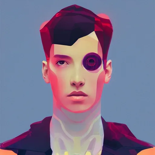 Prompt: portrait handsome androgynous sci - fi man, blade runner 2 0 4 9, futuristic metropolis, digital art, pop art by hsiao - ron cheng