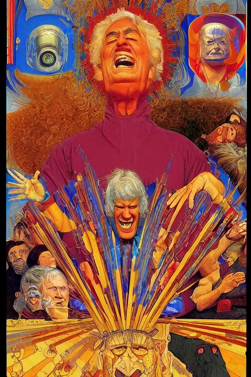 Prompt: an awesome jean giraud portrait of timothy leary laughing hysterically in the style of a renaissance masters portrait, mystical and new age symbolism