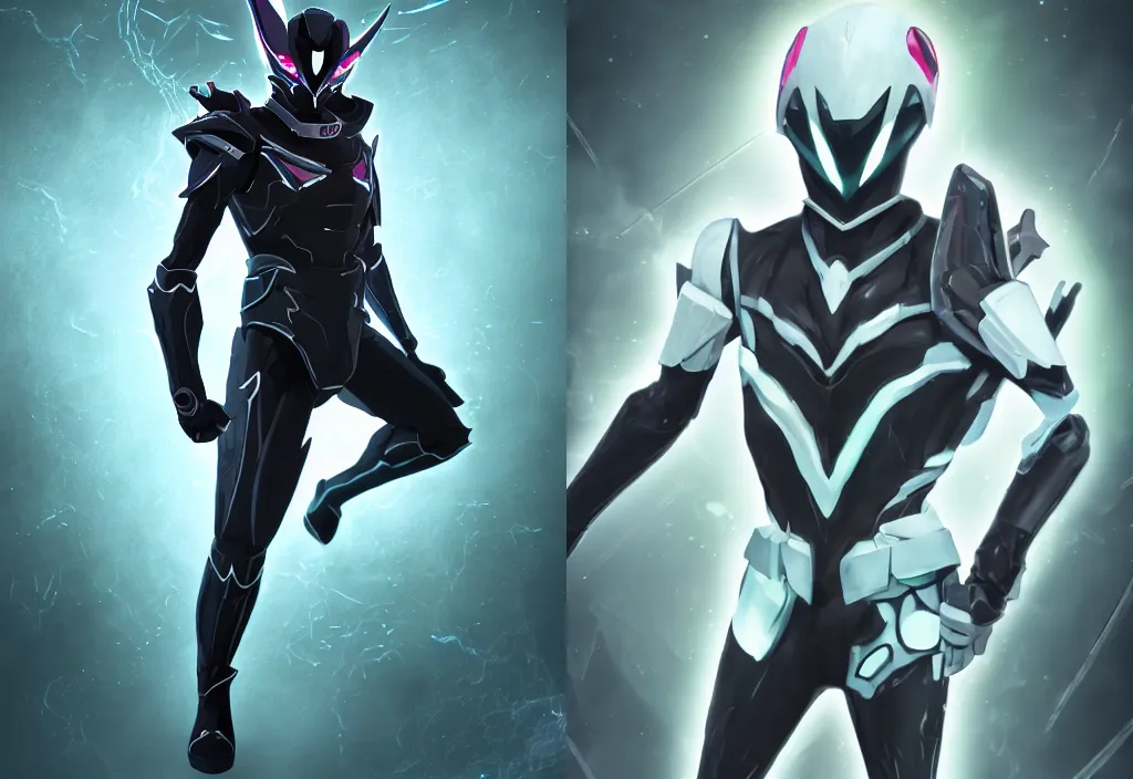 Prompt: full body character portrait of ghost kamen rider doing a henshin pose, league of legends splash art, kamen rider, kamen rider ghost, digital painting, digital illustration, 8 k, octane render, rubber suit, tokusatsu, in the style of studio trigger, animation, anime illustration, studio trigger, studio bones, production i. g.