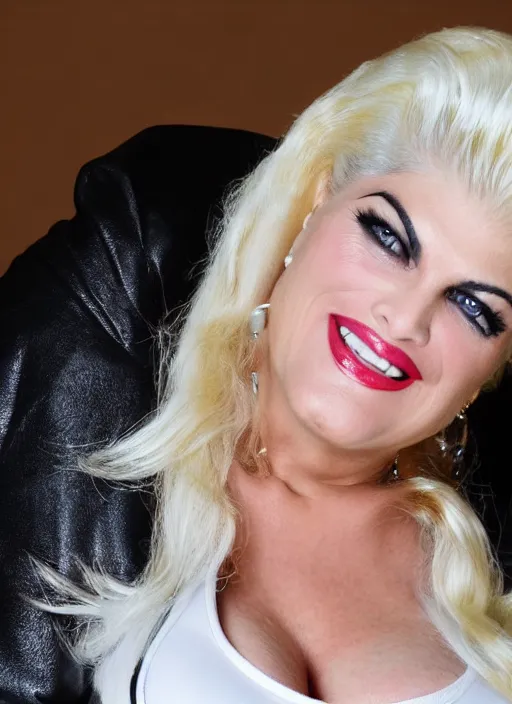 Image similar to DSLR photo portrait still of 54 year old age 54 Anna Nicole Smith at age 54!!!, 85mm f1.8