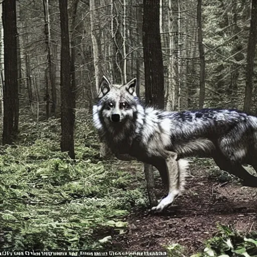 Image similar to were - creature consisting of a wolf and a human, photograph captured in a forest