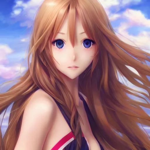 Image similar to a very beautiful young yuuki asuna, full body, long wavy blond hair, sky blue eyes, full round face,, bikini, miniskirt, front shot, highly detailed, cinematic wallpaper by stanley artgerm lau