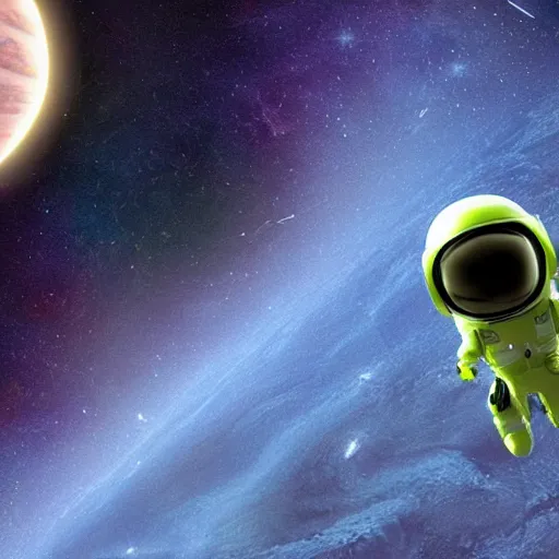 Prompt: high quality picture of an alien in a ufo in space. earth is seen as the background.