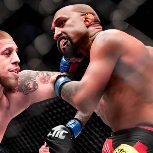 Prompt: kanye west fighting pete davidson in the ufc