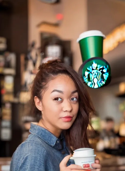 Image similar to a full portrait photo of real - life starbucks siren, f / 2 2, 3 5 mm, 2 7 0 0 k, lighting, perfect faces, award winning photography.